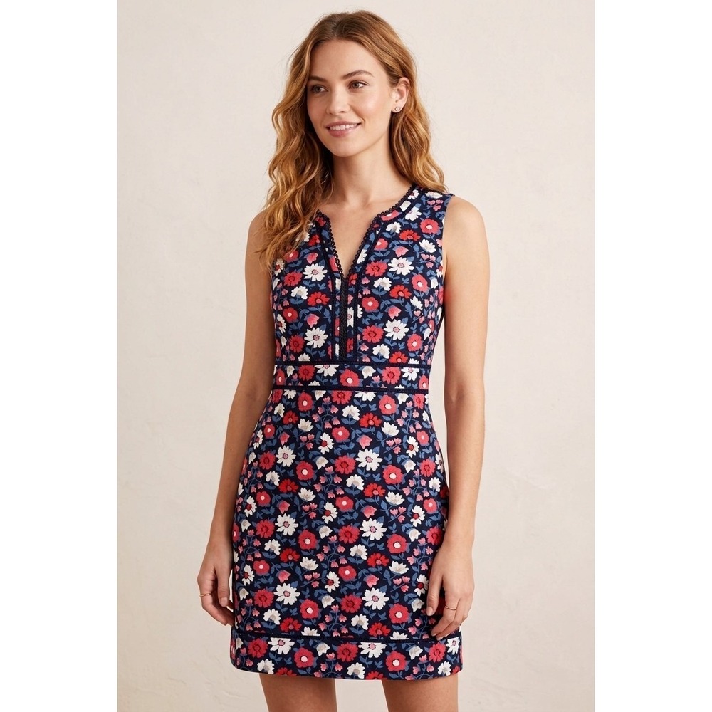 Kate Spade New York Floral Sleeveless Shift Dress Navy Red White Size 12 New